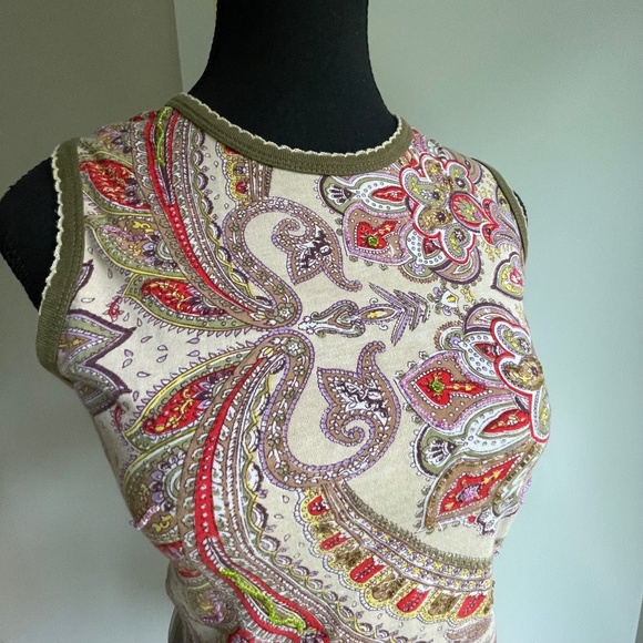 Beaded Sheer Naked Back Sleeveless Top Paisley Jewel Tones - Picture 1 of 10